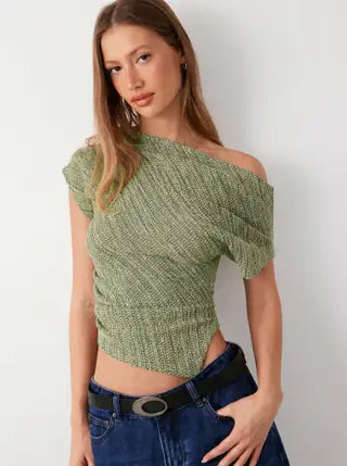 Cotton-blend Asymmetrical Neck Top