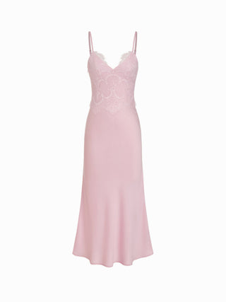 Satin V-neck Lace Panel Mermaid Cami Maxi Dress