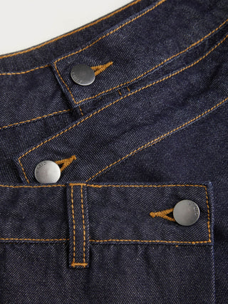 Denim Mid Rise Asymmetrical Metal Detail Wide Leg Jeans