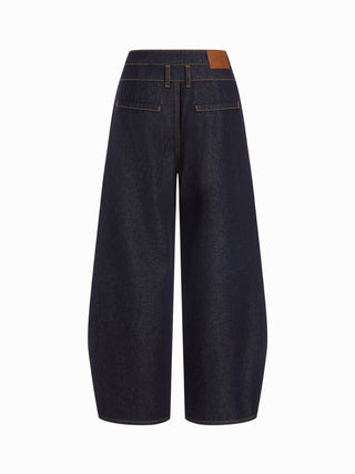Denim Mid Rise Asymmetrical Metal Detail Wide Leg Jeans