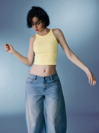 Cotton-blend Round Neckline Solid Tank Top
