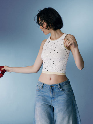 Cotton-blend Round Neckline Solid Tank Top