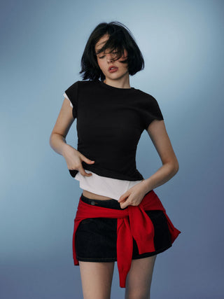 Cotton-blend Ruched Short Sleeve Tee