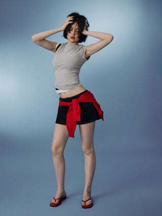 Cotton-blend Ruched Short Sleeve Tee