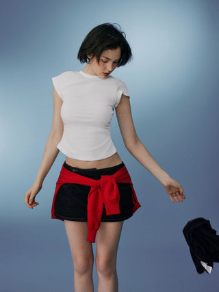 Cotton-blend Ruched Short Sleeve Tee