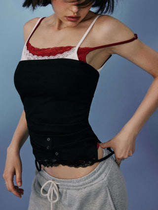 Lace Panel Ruched Henley Cami Top