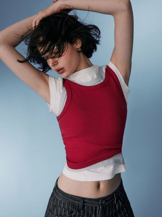Cotton-blend Round Neckline Solid Tank Top