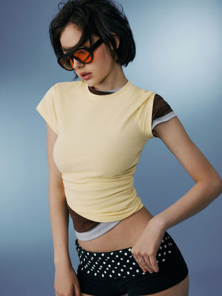 Cotton-blend Ruched Short Sleeve Tee