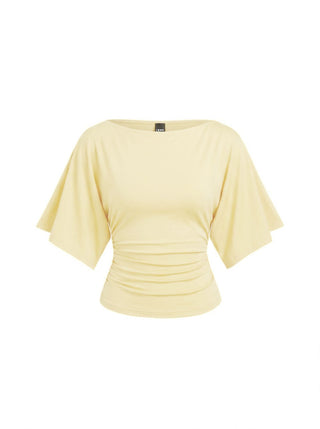 Modal-blend Boat Neck Short Sleeve Cut Out Ruched Top