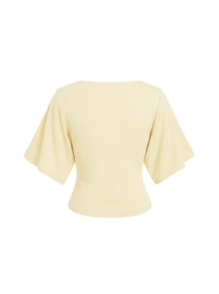 Modal-blend Boat Neck Short Sleeve Cut Out Ruched Top