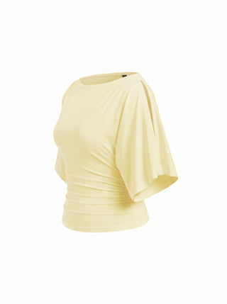 Modal-blend Boat Neck Short Sleeve Cut Out Ruched Top