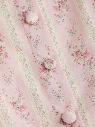 Cotton Floral Boat Neck Button Front Tiered Mini Dress