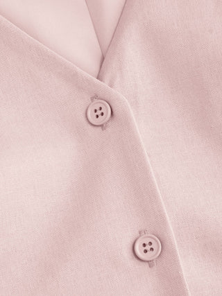 Linen-blend V-neck Button Through Tie Back A-line Mini Dress