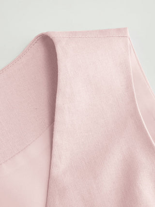Linen-blend V-neck Button Through Tie Back A-line Mini Dress