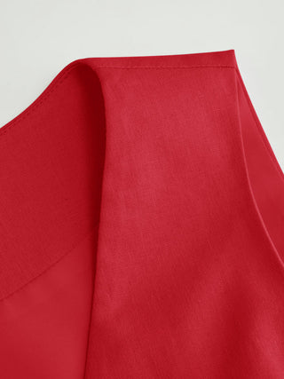 Linen-blend V-neck Button Through Tie Back A-line Mini Dress