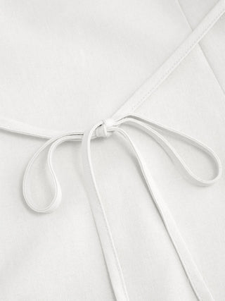 Linen-blend V-neck Button Through Tie Back A-line Mini Dress
