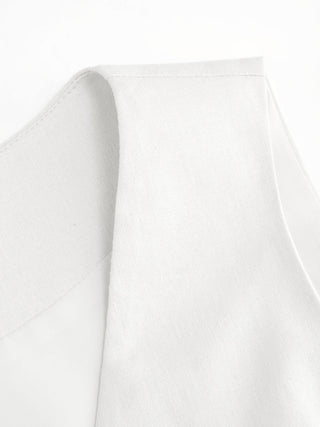 Linen-blend V-neck Button Through Tie Back A-line Mini Dress