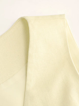 Linen-blend V-neck Button Through Tie Back A-line Mini Dress