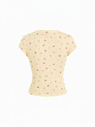 Floral Pointelle Lace Trim Short Sleeve Tee