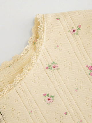 Floral Pointelle Lace Trim Short Sleeve Tee