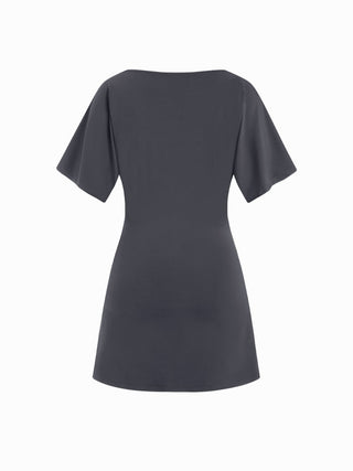 Boat Neck Short Sleeve Ruched A-line Mini Dress