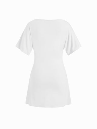 Boat Neck Short Sleeve Ruched A-line Mini Dress