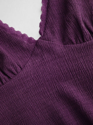 Textured Halter Neck Lace Trim A-line Mini Dress
