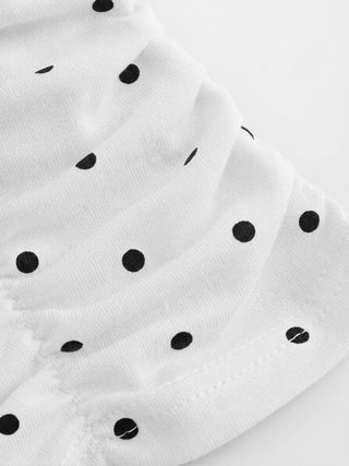 Cotton-blend Polka Dot V-neck Ruched Short Sleeve Top