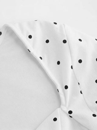 Cotton-blend Polka Dot V-neck Ruched Short Sleeve Top