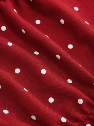 Cotton-blend Polka Dot V-neck Ruched Short Sleeve Top