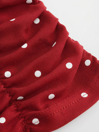 Cotton-blend Polka Dot V-neck Ruched Short Sleeve Top