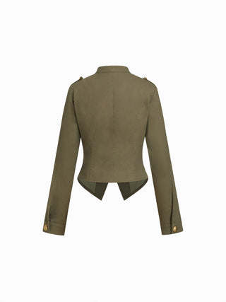 Cotton-blend Stand Collar Metal Detail Jacket