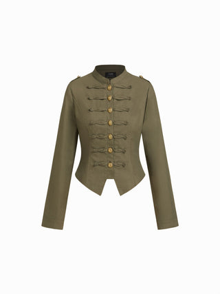 Cotton-blend Stand Collar Metal Detail Jacket