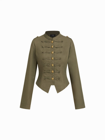 Cotton-blend Stand Collar Metal Detail Jacket