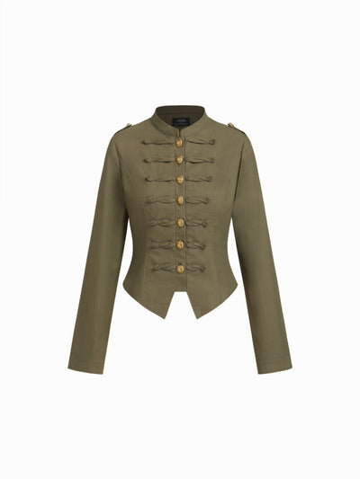 Cotton-blend Stand Collar Metal Detail Jacket