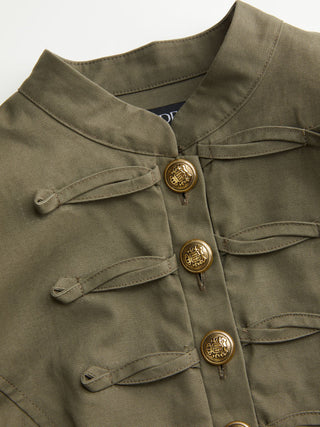 Cotton-blend Stand Collar Metal Detail Jacket