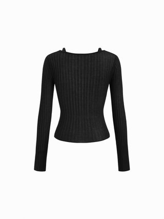 Knit V-neck Button Through Long Sleeve Top