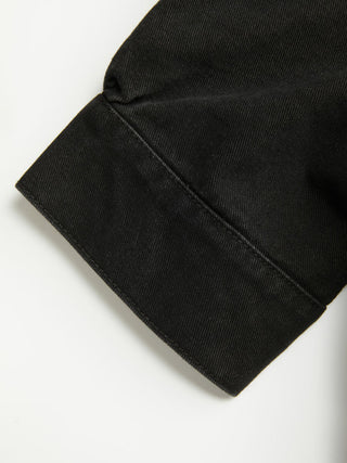 Denim Stand Collar Washed Metal Detail Crop Blouse