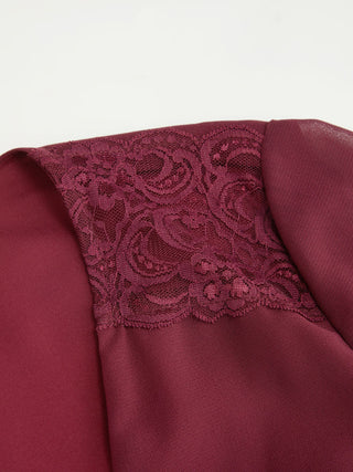 Chiffon V-neck Long Sleeve See-through Lace Trim Mini Dress