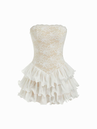 Lace Floral Bandeau Basque Waistline Rara Mini Dress