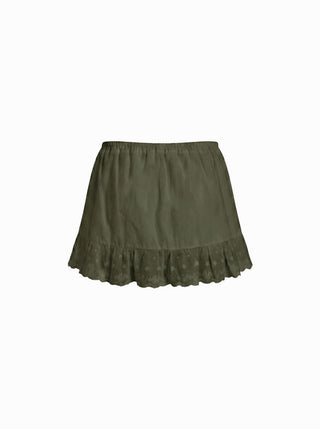 Cotton-blend Low Rise Textured Bowknot Ruffle Hem Mini Skirt