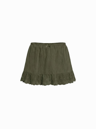 Cotton-blend Low Rise Textured Bowknot Ruffle Hem Mini Skirt