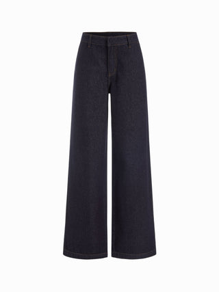 Denim Low Rise Washed Metal Detail Wide Leg Jeans