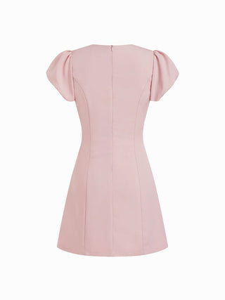Cut Out Bowknot Puff Sleeve A-line Mini Dress