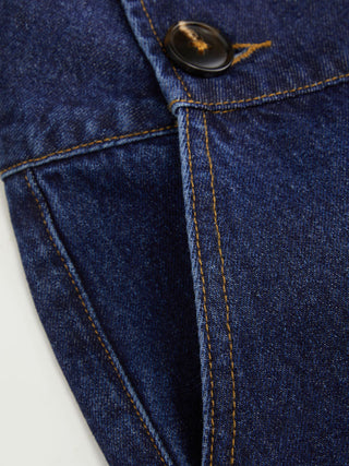 Denim Low Rise Washed Button Detail Wide Leg Jeans