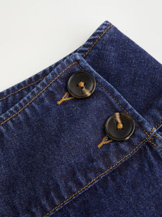 Denim Low Rise Washed Button Detail Wide Leg Jeans