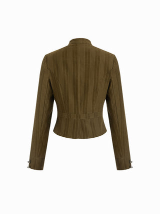 Zip Through Metal Detail Corduroy Textured Jacket