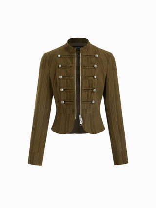 Zip Through Metal Detail Corduroy Textured Jacket