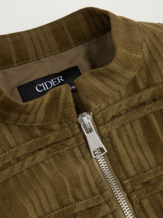 Zip Through Metal Detail Corduroy Textured Jacket