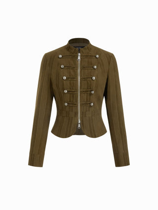 Zip Through Metal Detail Corduroy Textured Jacket